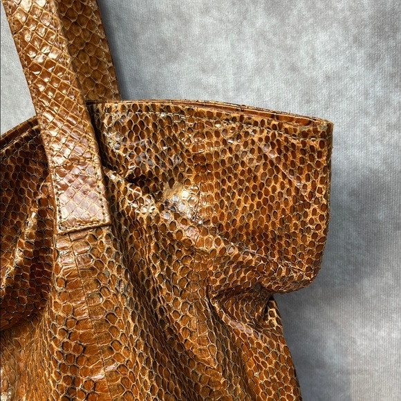 Vintage MAAN Brown Leather Snakeskin Textured Tote Bag GUC *defect* Suede Lining - Picture 4 of 15